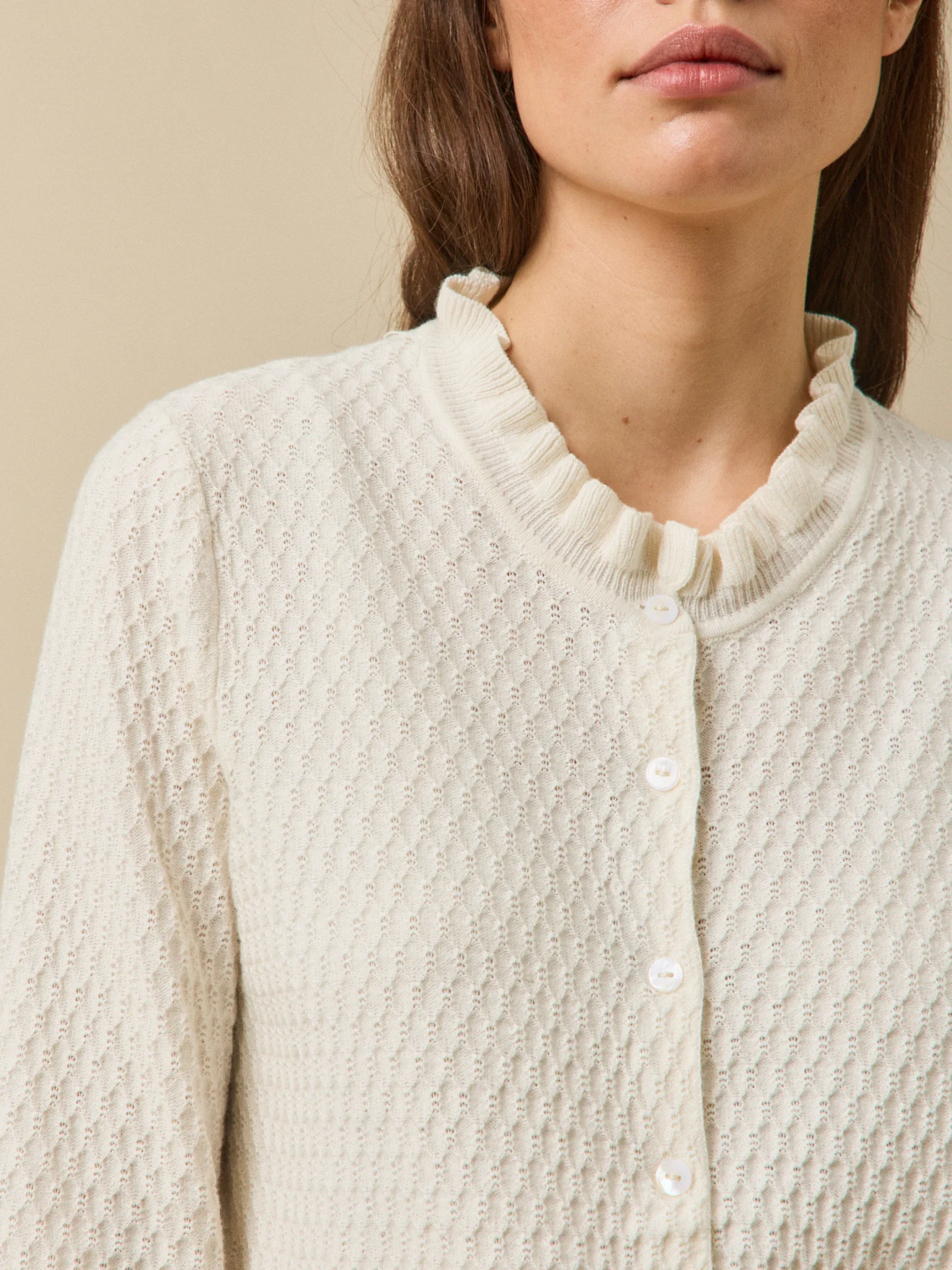 Damen-Cardigan aus Bio-Baumwolle und Cashmere mit Volants - Image 3