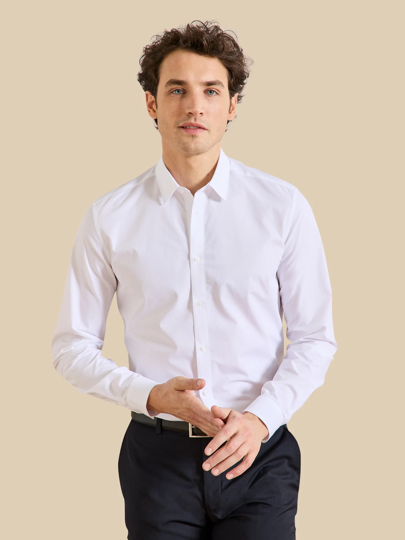 Einfarbiges Herren Slim Fit Hemd aus Easy Care-Popeline