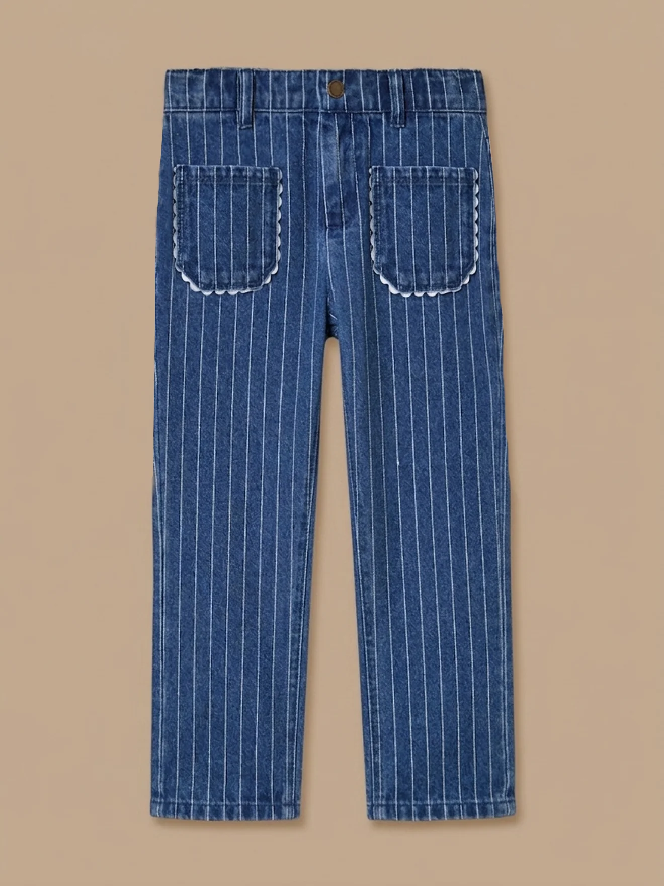Mädchenhose mit Streifenmuster, geradem Schnitt und Festonbordüre - Image 5