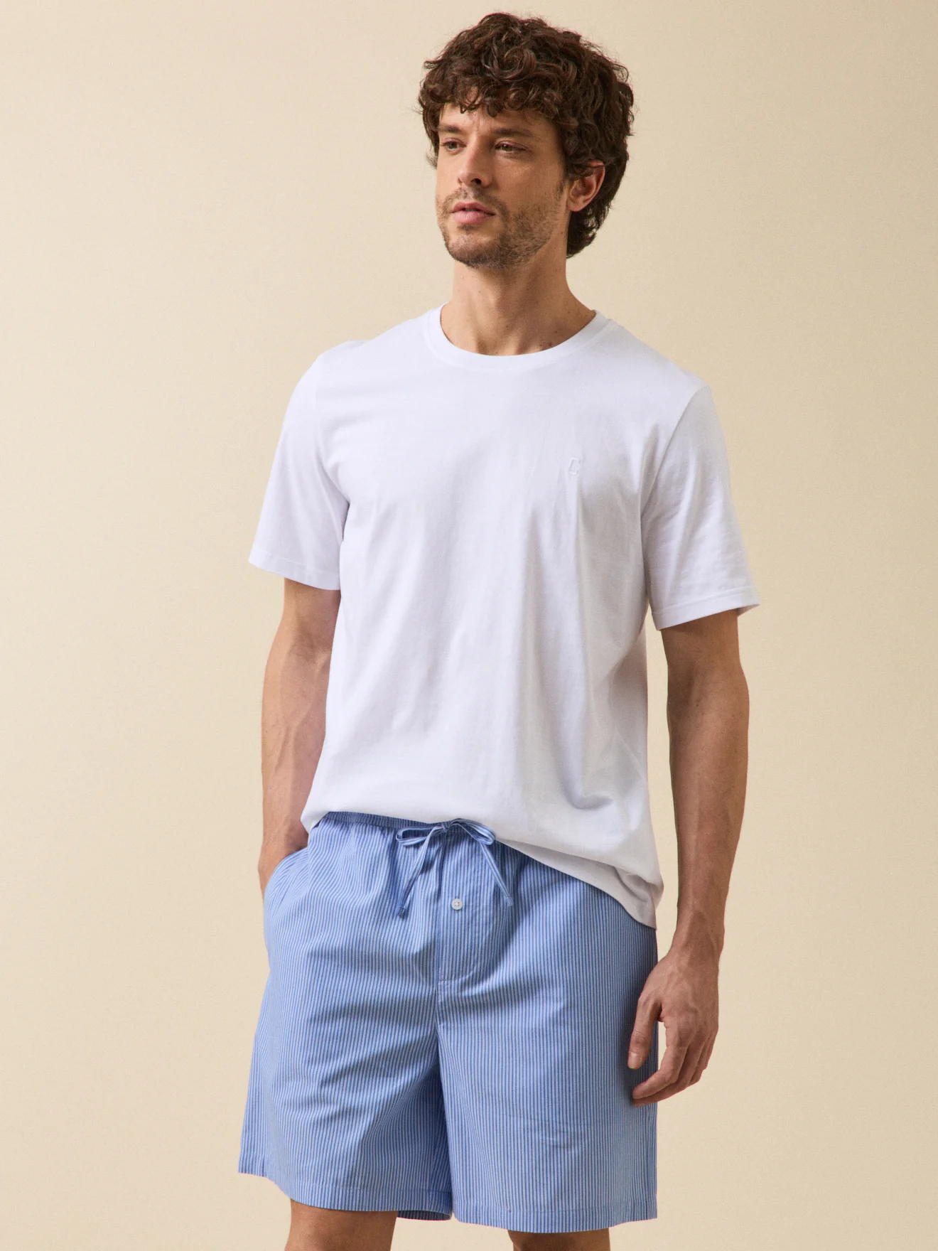 Herren-Kurzpyjama im Material-Mix